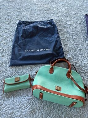 Dooney & Bourke Mint Green Satchel with Brown Trim and Matching Wallet